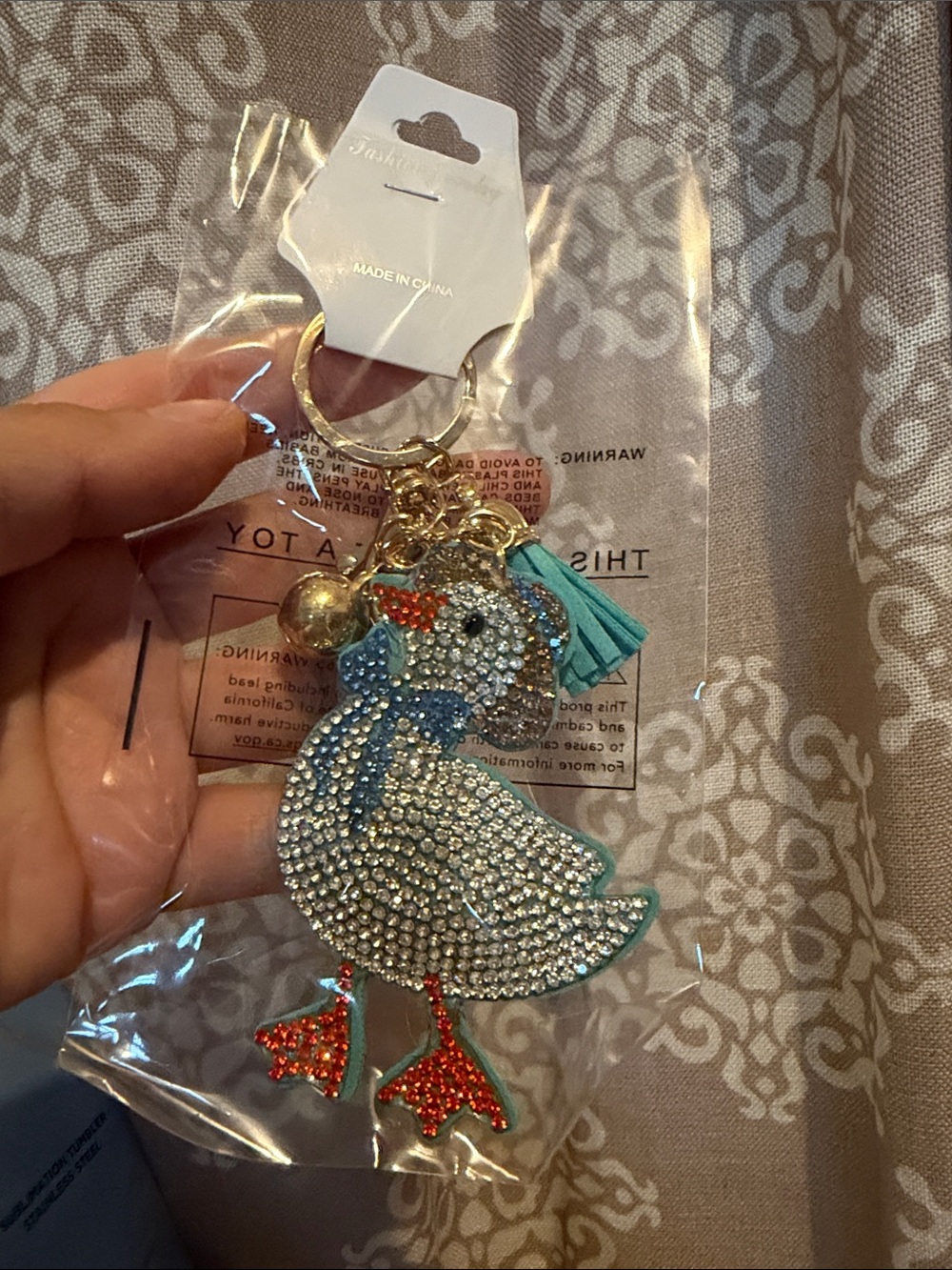 Crystal Duck Keychain / Bag Charm in Light Blue  NWT
